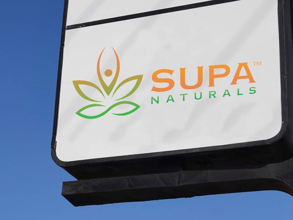 supa naturals logo in a billboard