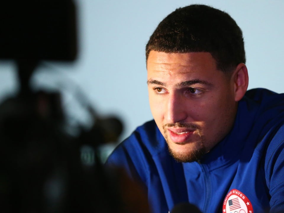 klay thompson speaking to press